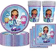 Children's Birthday Gabby Decorative Tableware Set with 10 Plates, 10 Cups and 20 Napkins for Children Birthday Party Decoration for Girls