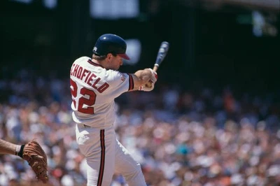 Dick Schofield Shortstop for the California Angels swings the bat - Old Photo 1