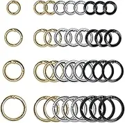 36 Pcs Metal Round Spring Snap Hook O Rings Carabiner Clip for Keyring Buckle Purse DIY Crafts (Gold, Silver, Black)