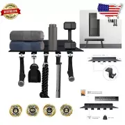 Heavy-Duty Floating Shelf with T-Hooks - Modern Gym Organizer, Black Finish