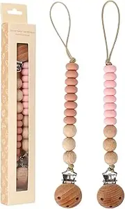AULEGE 2 Pack Pacifier Holder Clips for Binky & Teether, Silicone Baby Pacifier Clip for Baby Girls(Muted, Pink)