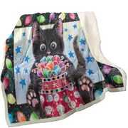 Christmas Lights and Cute Black Kitten Cat Throw Blanket