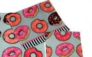 Betsey Johnson BETSEY'S DOUGHNUTS Blk White Stripes Grey Velour Hand Towel