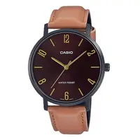 在飛比找momo購物網優惠-【CASIO 卡西歐】CASIO 指針男錶 皮革錶帶 棕色錶