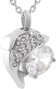 BIAIHQIE Dolphin with Crystal Ball Hold Ashes Necklace Memorial Cremation Pendant Funeral Casket Charm