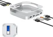 GEWOKLIY Mac Mini M4 Dock, Aluminum Stand and Hub for Mac Mini M4 and M4 Pro 2024 with M.2 NVMe SSD Enclosure, 4K 60Hz HDMI, 2x USB-A 10Gbps, SD/TF Card Reader, USB 2.0 Data (Silver) │Accessories