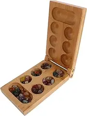 Yardwe 1 Set Antique Wooden Mancala Board Game with Natural Beads Portable Travel Game for Adults Fun Family Interaction and Convenient Storage