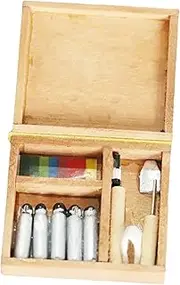 Luwecf 1/12 Dollhouse Mini Paint Box Paintbox Painting Easel Palette,Oil Paint Brushes,Painting Tool Set for Patio Home Furniture