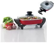 Maxim Kitchenpro Electric 800W Non Stick Mini Frying Pan/Frypan w/ Glass Lid Red 20cm