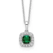 10k White Gold 1/4 Ct. Lab Grown Diamond VS/SI+ G+ and Created Emerald 18 inch Pendant Necklace
