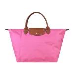 【LONGCHAMP】LONGCHAMP LE PLIAGE經典壓印LOGO尼龍摺疊短提把拉鍊手提包(中/牡丹粉紅)