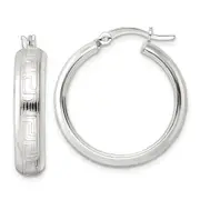 Sterling Silver Polished Greek Key Circle Hoop Earrings