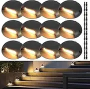 3W LED Deck Lights, Landscape Step Stair Railing Light Fixture Die-cast Aluminum 12V AC/DC Accent Lighting Pack of 12 for House Yard Garden