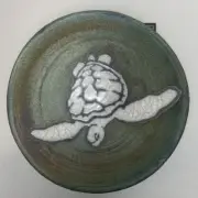 Raku Pottery Marine Dream Inlay Turtle Decorative Trinket Dish Artist Signed