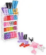 E-TING Doll Shoes Rack Shoes Shelf Cupboard Accessory with 20 Pairs High Heel Shoes Boots for Girl Doll Playset Accessories