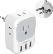 TESSAN Switzerland Power Adapter, Swiss Travel Adaptor with 4 Outlets 3 USB