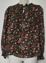 Old Navy Chiffon Shiny Peasant Top Blouse Size XS Keyhole Smocked Long Sleeve