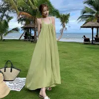 在飛比找蝦皮商城精選優惠-[XIAO]性感露背法式酪梨綠洋裝女夏三亞拍照海邊度假沙灘裙