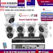 Hikvision DS-7608NXI-I2/8P/S NVR+4K 8MP Color IP Camera 2-Way Audio Systems Lot