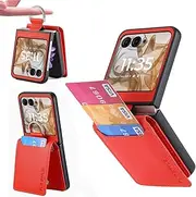[Nexue] Case for Motorola Razr 2024/Moto Razr 50,Shockproof PU Leather Case with Card Holder/Ring Kickstand/Wallet Case for Motorola Moto Razr 50/Razr 2024,Orange