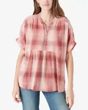 Lucky Brand Plaid Popover Top Size M