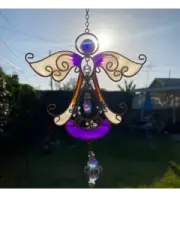 Purple Angel Copper Gem Chime | 23" Religious Garden Decor & Sympathy Gift