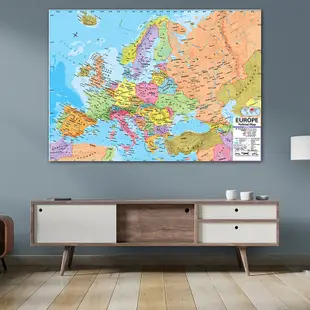 [時尚] 英文歐洲地圖政治分佈地圖牆壁藝術帆布繪畫家庭辦公室