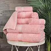 Superior Egyptian Cotton Solid, Washcloths 13”, Hand 20, Bath 30” x 55”, Tea Rose, 8-Pieces Towel Set, 8PC