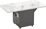 Folding Dining Table, Extendable Rectangular Table Dining Table, Folding Dining Table with Storage Shelves and Drawers Suitable for Kitchen, Bedroom and Dining Room with Universal Wheels