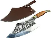 Handmade Damascus Steel Blade Knife with Leather Sheath 1569