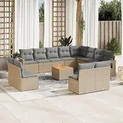 13 Piece Garden Sofa Set with Cushions Mix Beige Poly Rattan Patio Bar Sets