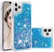 IMEIKONST Glitter Case Compatible with iPhone 11 Pro, Mobile Phone Case Liquid Girl Quicksand Protective Case Glitter Clear Shockproof TPU Bumper Silicone Case for iPhone 11 Pro. Love Blue YBW