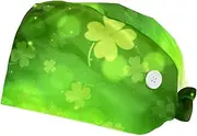 [WOSHJIUK] Working Hat 2 Pack Scrub Caps for Women,Green Light Polka dot Leaves,Tie Back Cap Adjustable Scrub Hat