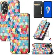 [MUBBAR] Colorful Magnetic Phone Shell Compatible with Asus Zenfone 9 Zenfone9 Cover Fashion Non-Slip Card Slot Wallet Clip Stand Holder Protection Leather Housing (7,Asus Zenfone 9)