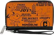 [Buckle-Down] Peanuts Wallet, Zip Around, Snoopy Poses and Quotes Collage Orange Black, Vegan Leather