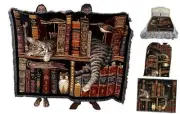 Frederick The Literate Cat Blanket by Charles Wysocki - Gift for Cat Lovers -