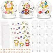 12 Set Mother's Day Glitter Snow Globe DIY Craft Kits Bulk Mother's Day Flower Clear Plastic Snow Globe Glitter Plastic Globes Happy Mothers Day Party Favor Supplies Toddler Classroom Activities Gifts