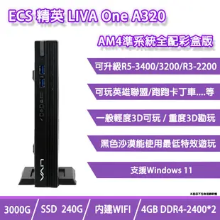 ECS 精英LIVA ONE A320迷你電腦贈送防毒軟體 AM4準系統(AMD 3000G/240G/8G(4G*2)