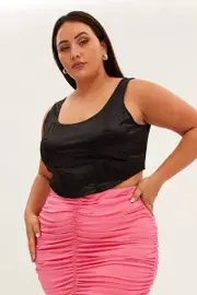 Black Corset Top Sleeveless Satin Look Jersey