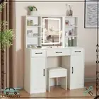 Bedroom Dressing Table White with 3 Drawers Stool LED Mirror Vanity Make up Desk