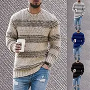 Men's Pullover Sweater Jumper Knit Sweater Ribbed Crochet Knit Regular Knitted Stripes Crew Neck Fashion Basic Daily Wear Date Clothing Apparel Fall Winter Bl