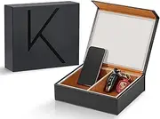 KENARK KK7 PLUS-BK Faraday Key Fob Protector Box with 2 Slots, RFID Signal Blocking Shielding Box for Car Keys, Anti-Theft Vintage Faraday Cage with High-Grade Protein Leather, Black - Size: XL