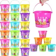 Nuogo 60 Pcs Plastic Easter Basket with Handles Bulk Colorful Small Cute Bunn...