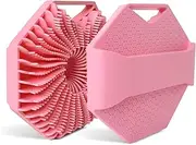 Winmany Silicone Body Scrubber Shower Brush with Handles for Men Women Bath Exfoliating Brushes Scrub Cleansing Loofah Shower and Scalp Massager Brush(Pink)