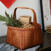 在飛比找樂天市場購物網優惠-竹編筐提籃竹籃 食盒可拎做舊 茶室收納筐 家用禪意