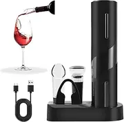 Electric Wine Opener Set with Stand, USB Rechargeable, One-Touch Corkscrew Remover, Wine Pourer, Vacuum Stoppers, Foil Cutter