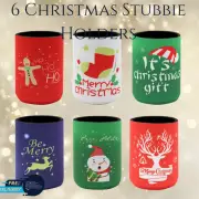 6x Christmas Stubby Stubbie Holders Beer Bottle Drink Can Cooler Xmas Multi-colo
