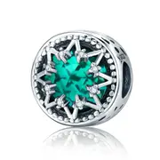 Silver plating Snowflake Green Beads Fit Women Bracelet Jewelry Christmas Gift