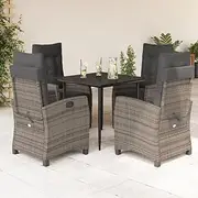 Garden Dining Set, 5 Piece with Grey Cushions - Poly Rattan Table, Chairs, Outdoor Furniture, Chairs for Patio, Small Balcony