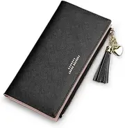 [Chic Boutique De Mode] Wallets for Women Credit Card Holder Slim Coin Purse Thin Large Capacity Zip Clutch Cute Minimalist Leather Cell Phone Case for Girls Ladies (Black)